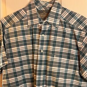 Panhandle Slim Short-Sleeve Plaid Button-Down Shirt in Green and White